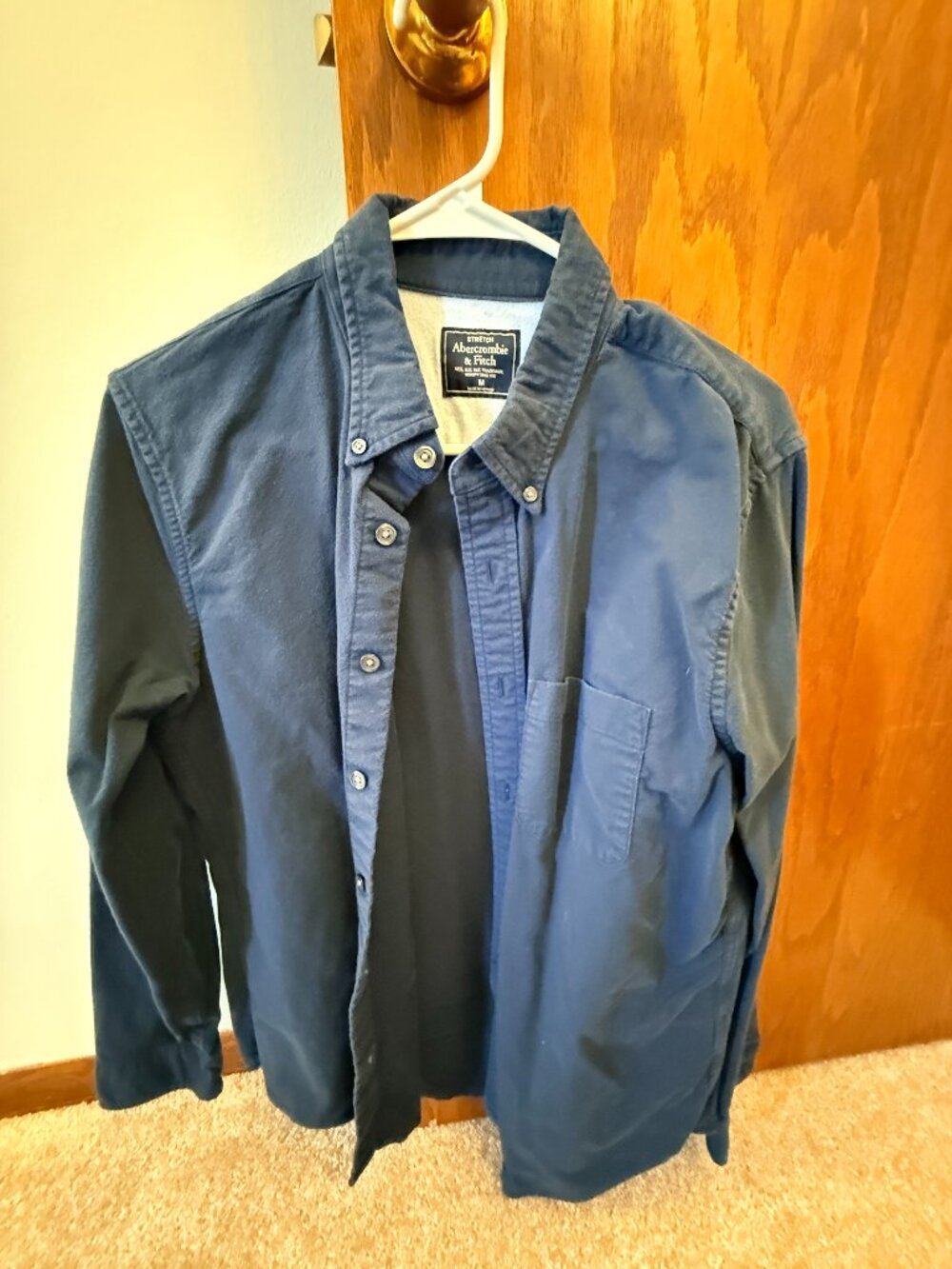 Abercrombie & Fitch Stretch Oxford Button-Down Shirt Navy Blue Men's M